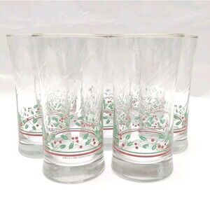 Arby’s Christmas Tumbler Swirl Glasses With Gold Rim 1987 Libbey set of 8 #F001